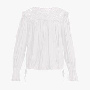 ISABEL MARANT | 100% COTTON EMBROIDERED WHITE RUFFLE BLOUSE